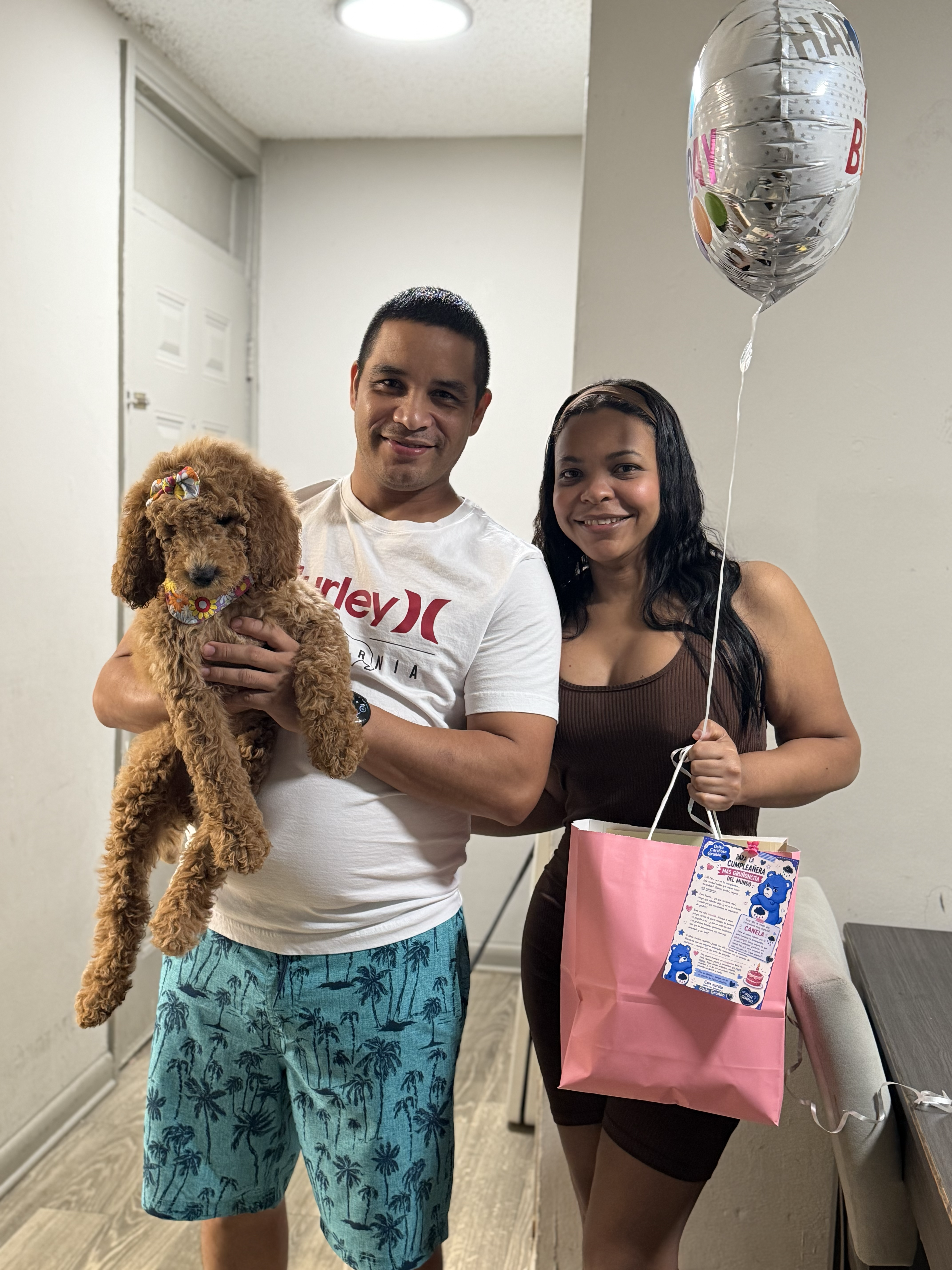 Cachorro junto a su nueva familia